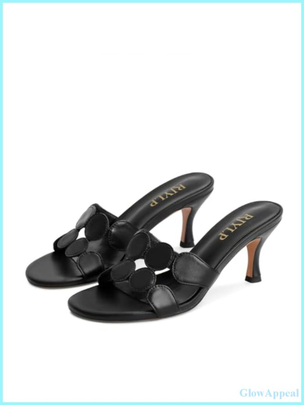 Women's Circle Cutout Kitten Heel Mules Slip On Sandals Faux Leather Open Toe